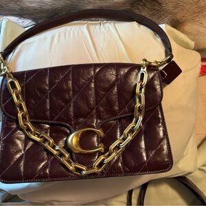 Coach Tabby Quilted Leather Shoulder Bag in Black Currant with Gold Chain